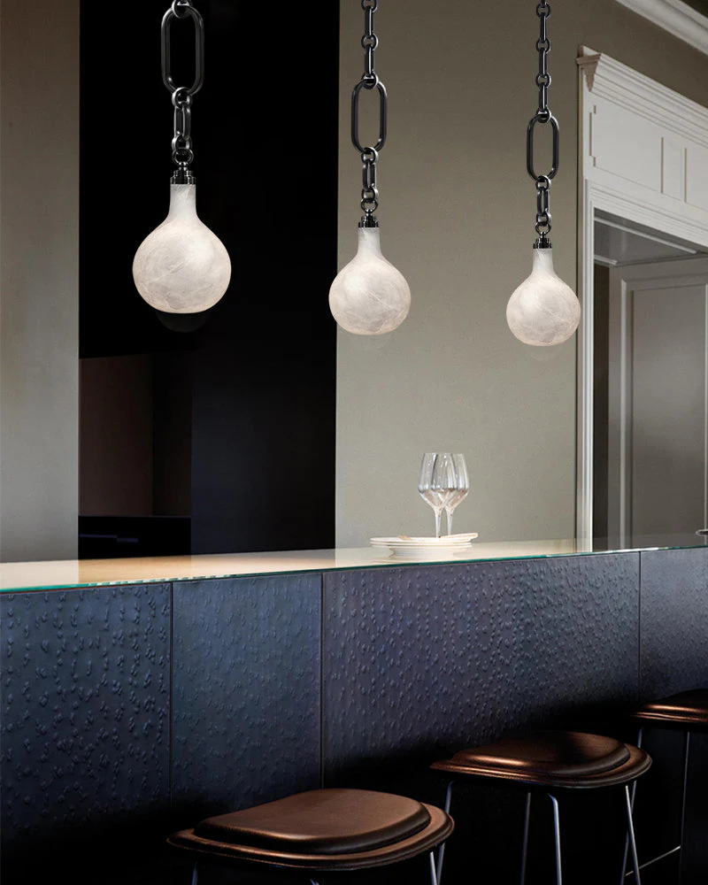 Cluster White Alabaster Globe Pendant Light with adjustable chain - Image 5