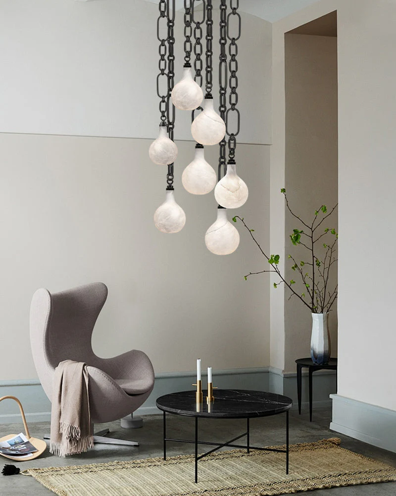 Cluster White Alabaster Globe Pendant Light with adjustable chain - Image 6