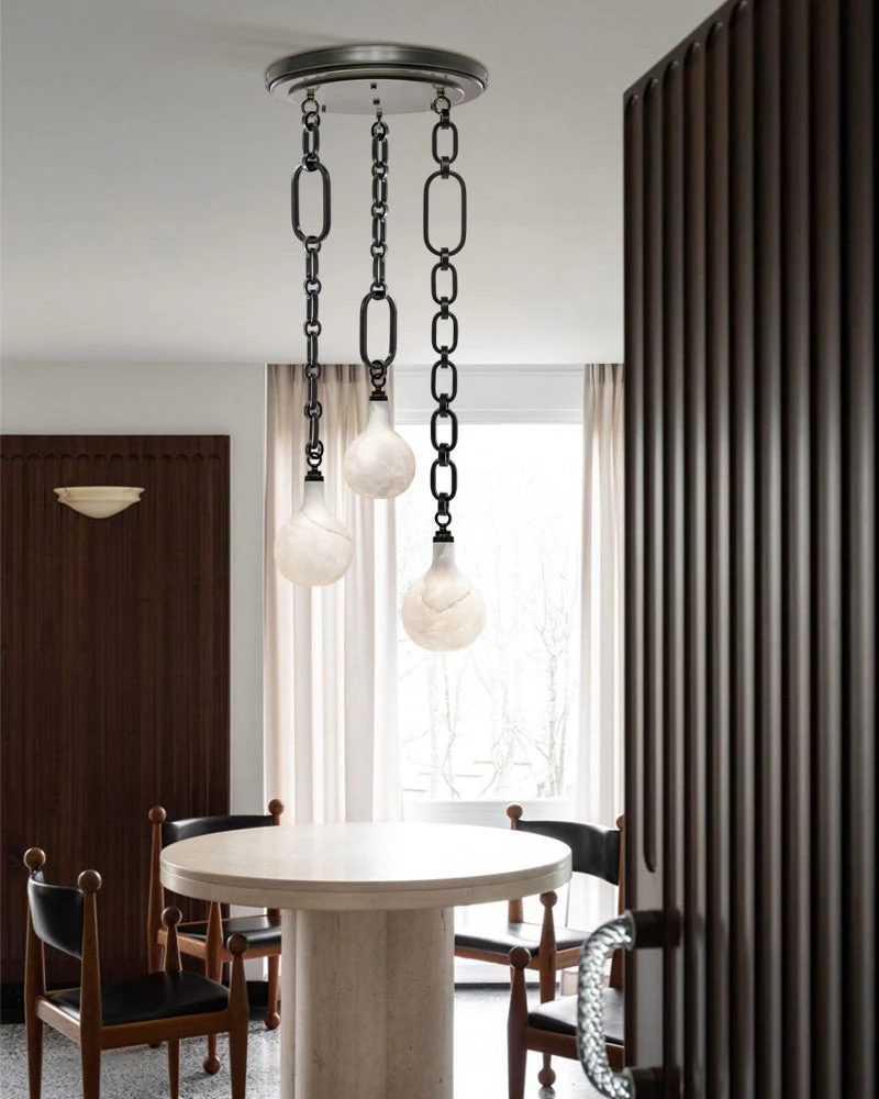 Cluster White Alabaster Globe Pendant Light with adjustable chain - Image 8