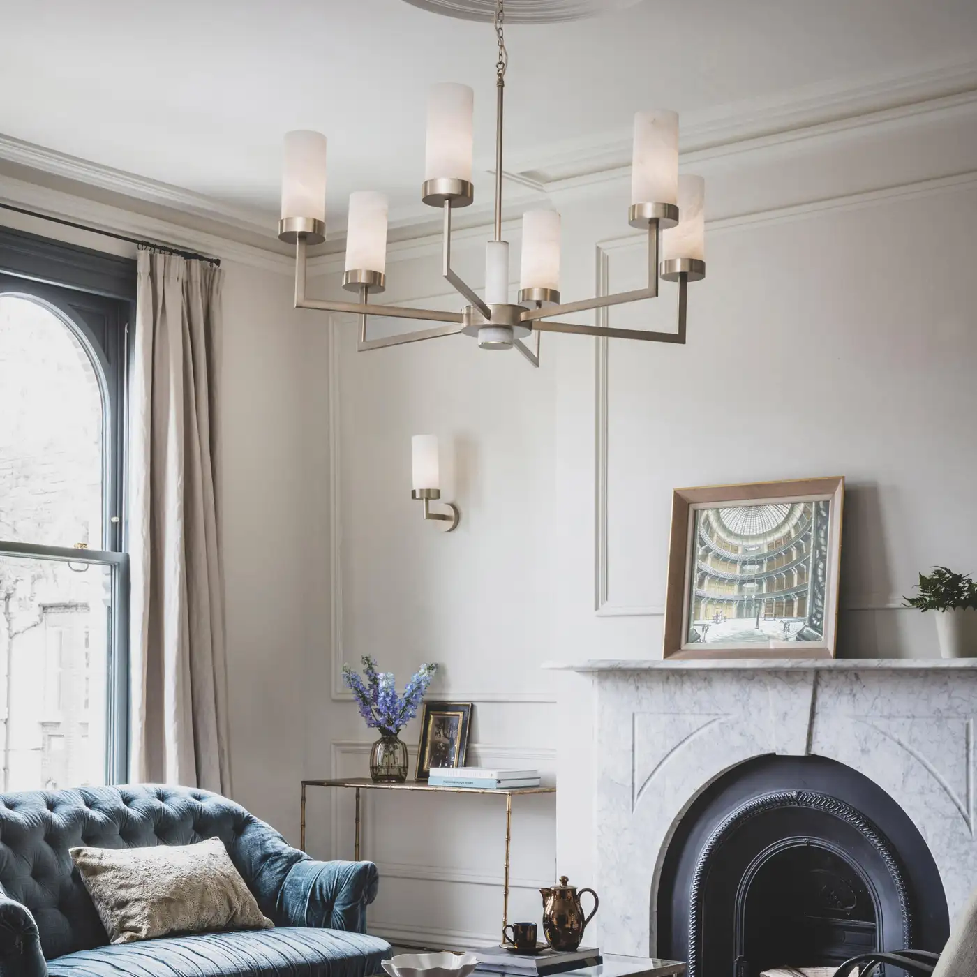 Contemporary  Alabaster 6-arm Compass Chandelier - Image 8