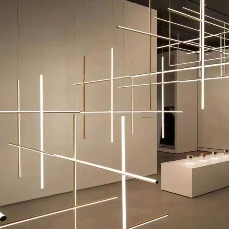 Crossed Aluminum Pendant Light Modern Designer High Ceiling LED Hanging Lights For Living Room Villa - Image 11