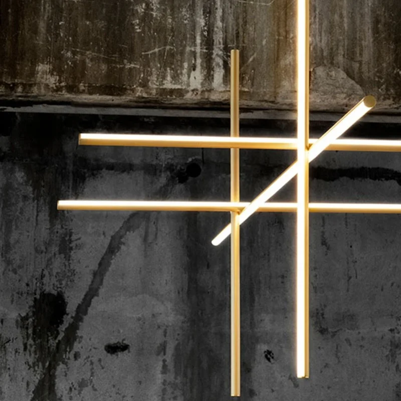 Crossed Aluminum Pendant Light Modern Designer High Ceiling LED Hanging Lights For Living Room Villa - Image 12