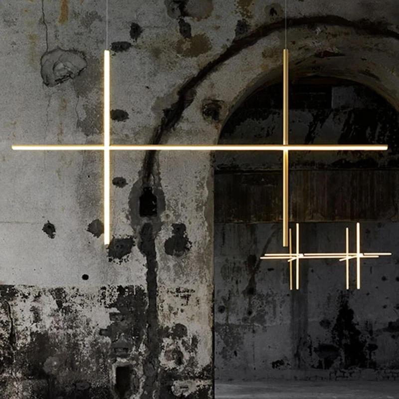 Crossed Aluminum Pendant Light Modern Designer High Ceiling LED Hanging Lights For Living Room Villa - Image 13