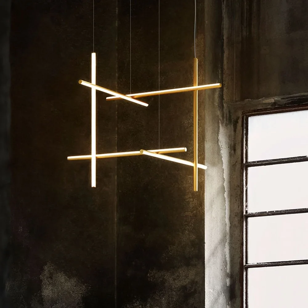 Crossed Aluminum Pendant Light Modern Designer High Ceiling LED Hanging Lights For Living Room Villa - Image 14