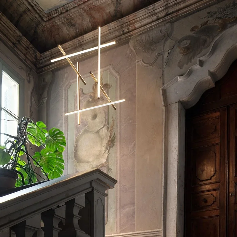 Crossed Aluminum Pendant Light Modern Designer High Ceiling LED Hanging Lights For Living Room Villa - Image 2