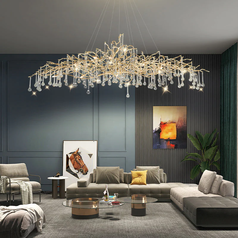 Crystal Teardrop Brass Branch Chandelier - Image 10
