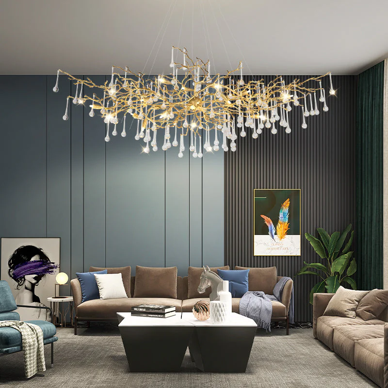 Crystal Teardrop Brass Branch Chandelier - Image 3