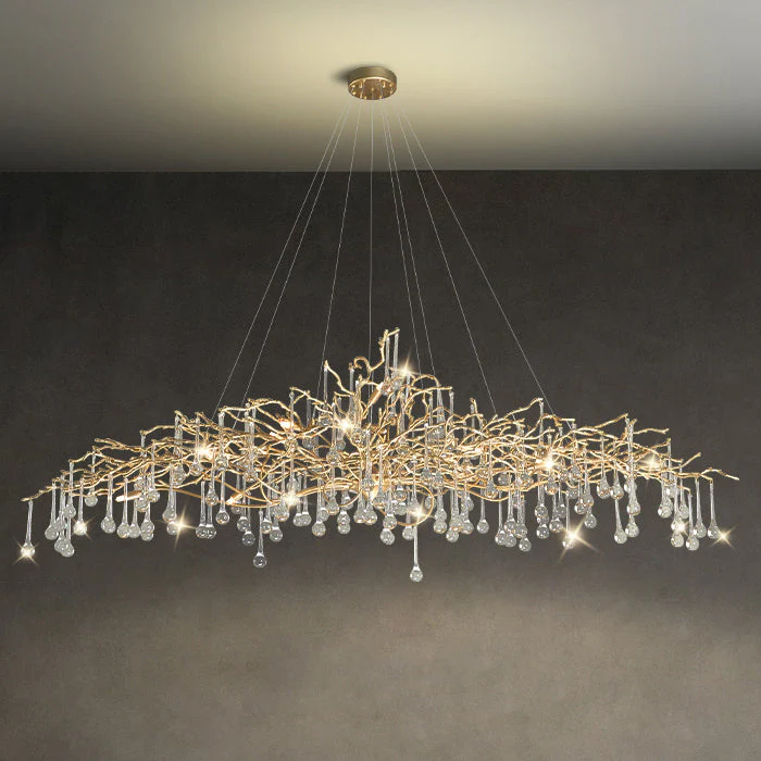 Crystal Teardrop Brass Branch Chandelier - Image 4
