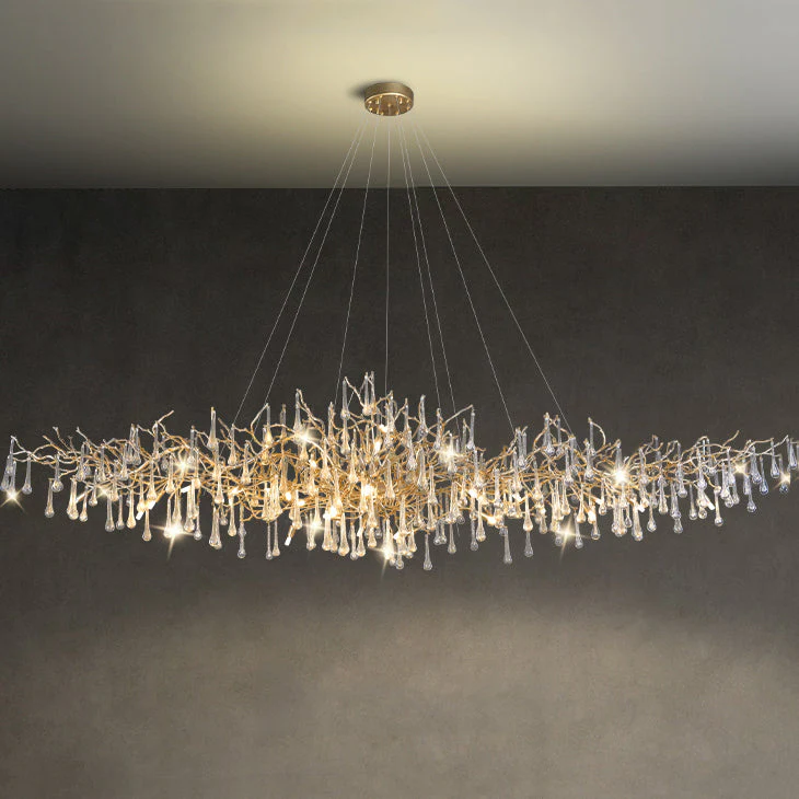 Crystal Teardrop Brass Branch Chandelier - Image 5