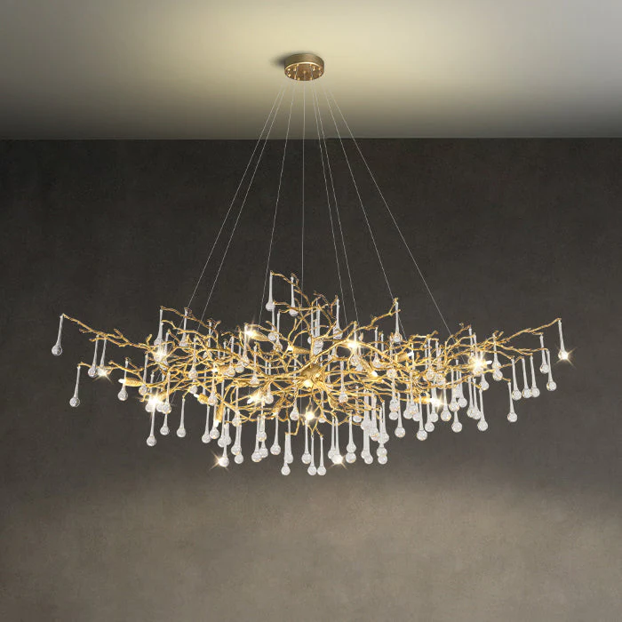 Crystal Teardrop Brass Branch Chandelier - Image 6