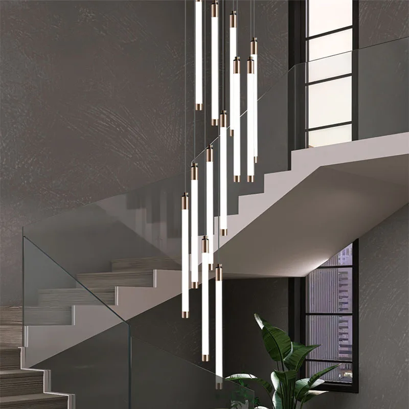 Custom Modern Iron Staircase Villa Apartment Loft Long Chandelier Hotel Villa Staircase Pendant Light - Image 5