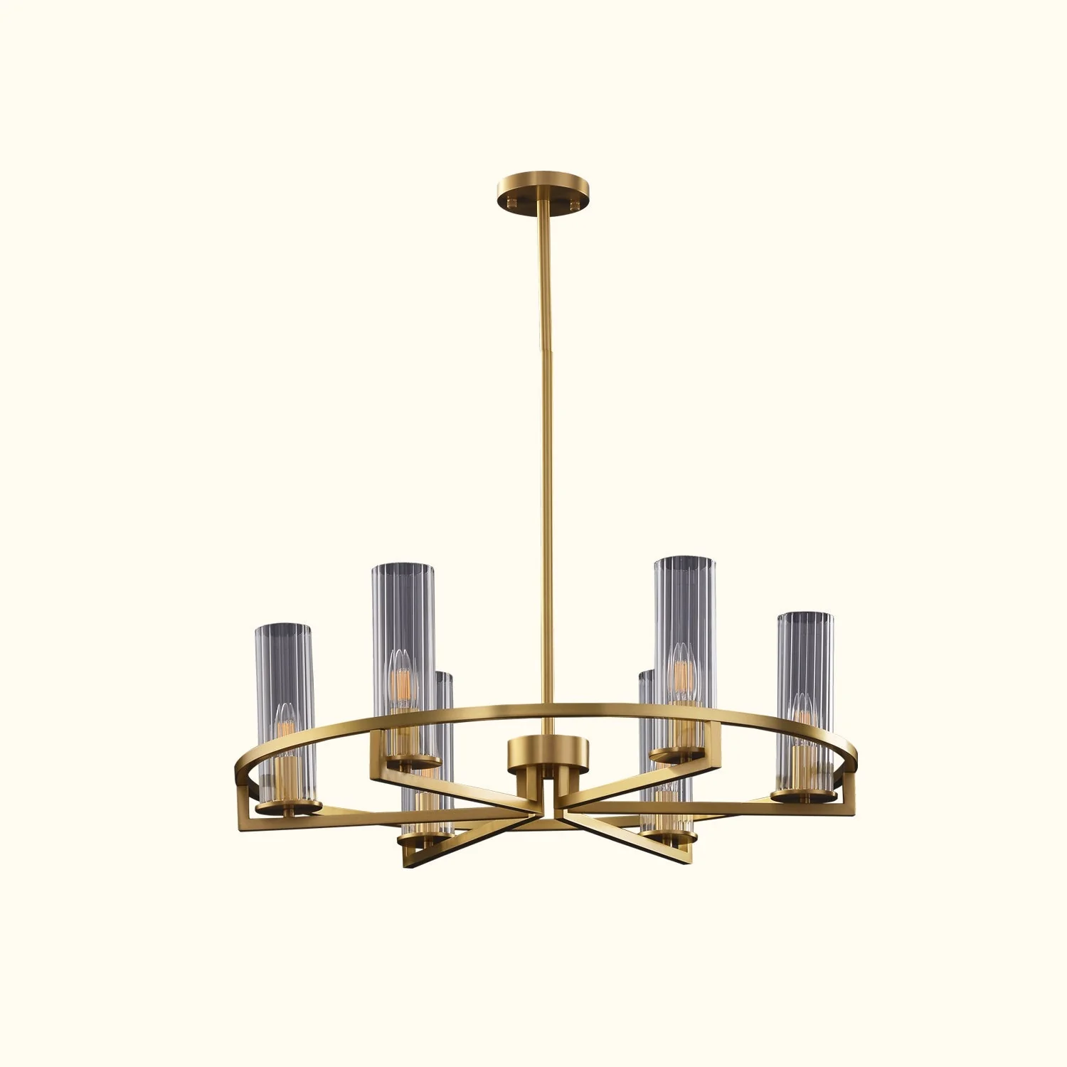 Cylindrical Aged Brass Chandelier - Image 11