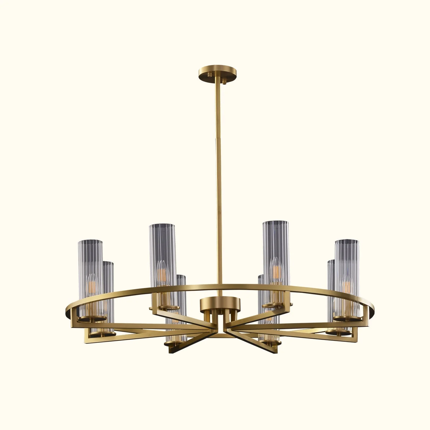 Cylindrical Aged Brass Chandelier - Image 12