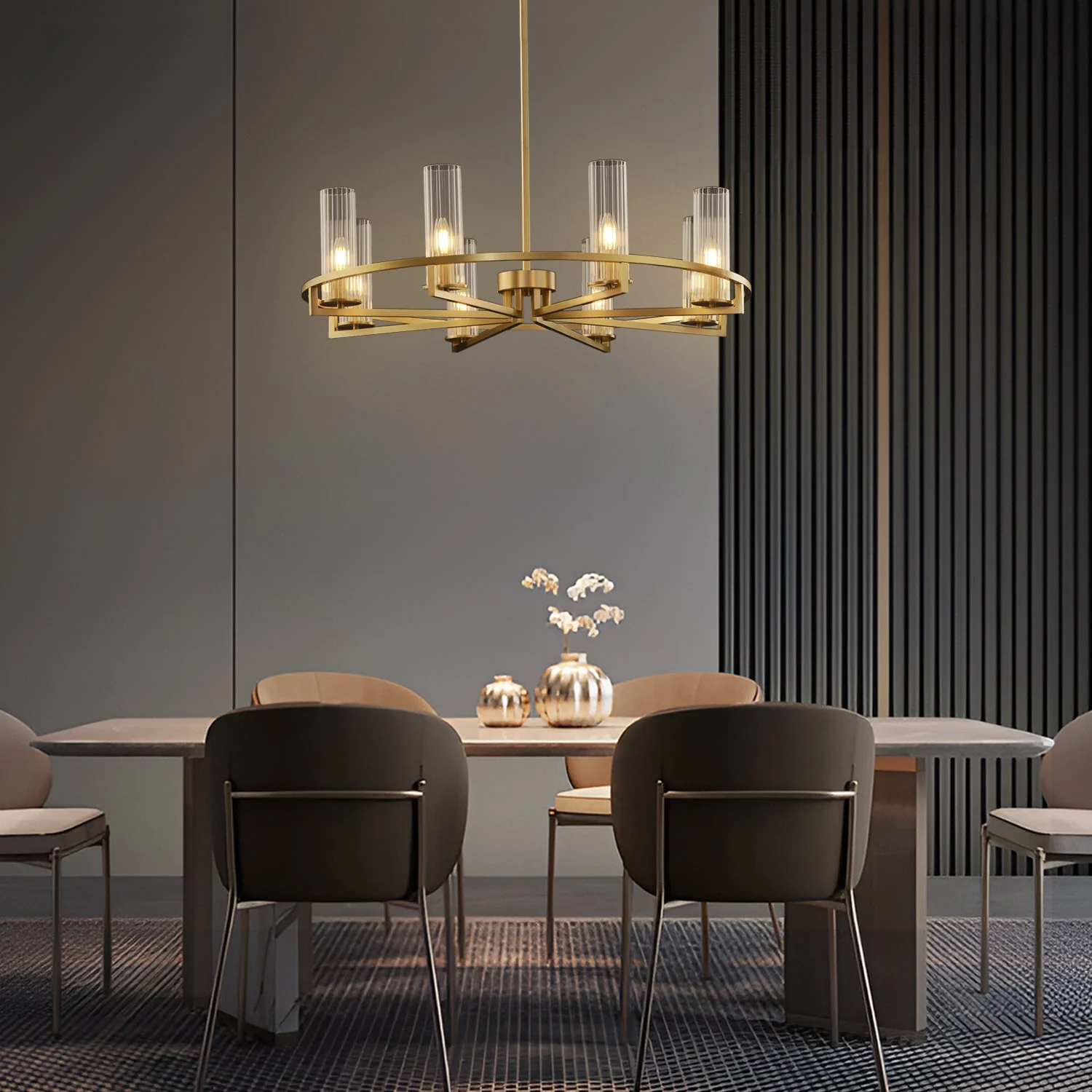 Cylindrical Aged Brass Chandelier - Image 4