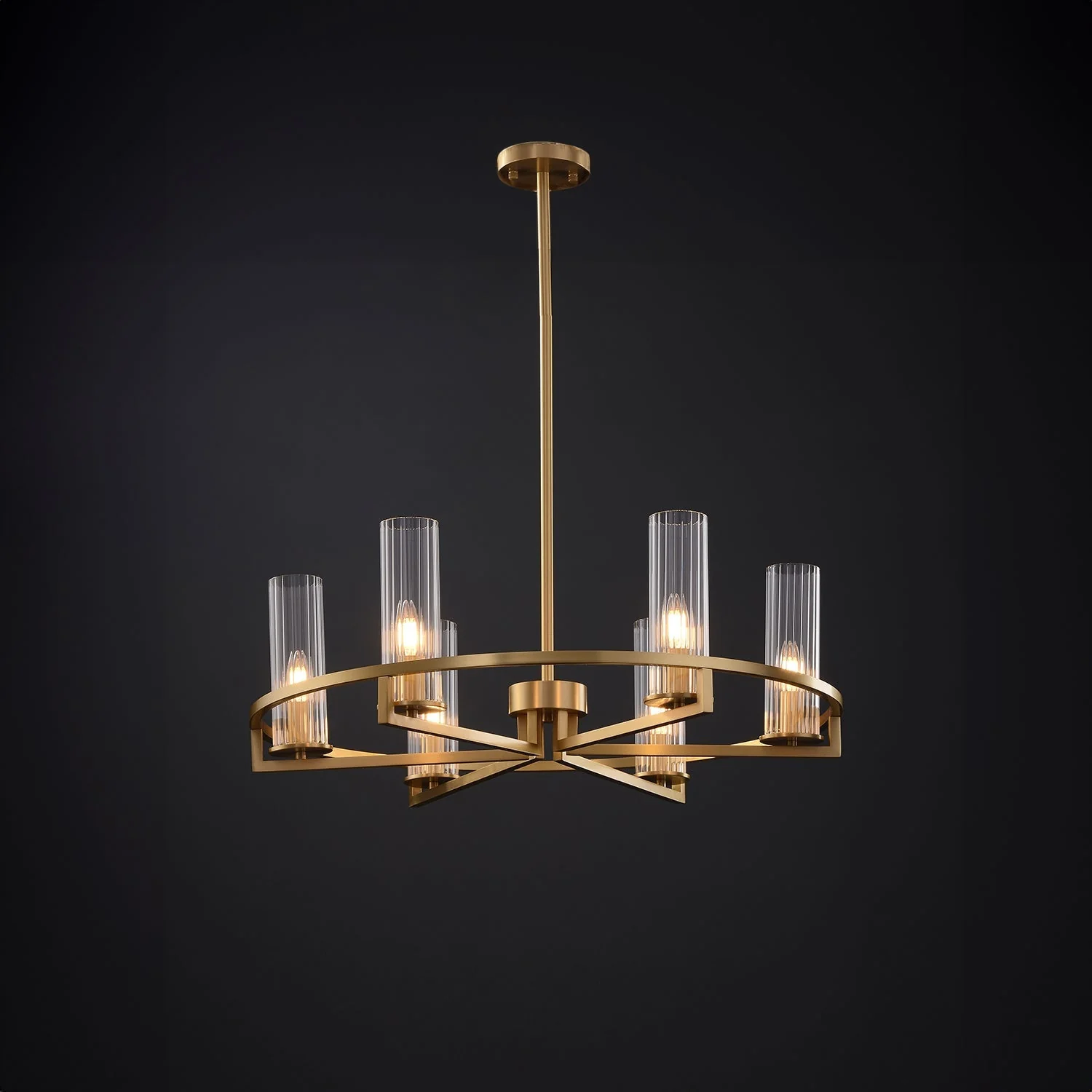 Cylindrical Aged Brass Chandelier - Image 5