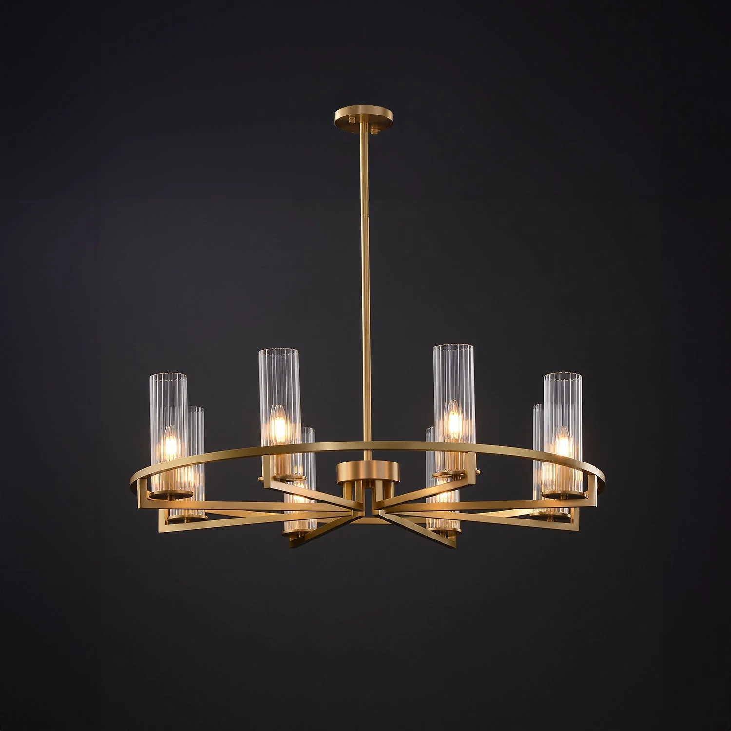 Cylindrical Aged Brass Chandelier - Image 6