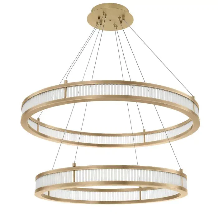 Damien Double Modern Brass Chandelier (Antique Brass & Frosted Glass Finish) - Image 2