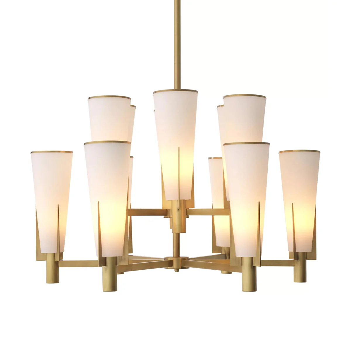 Dino Double Modern Brass Chandelier - (Antique Brass Finish/White Glass) - Image 4