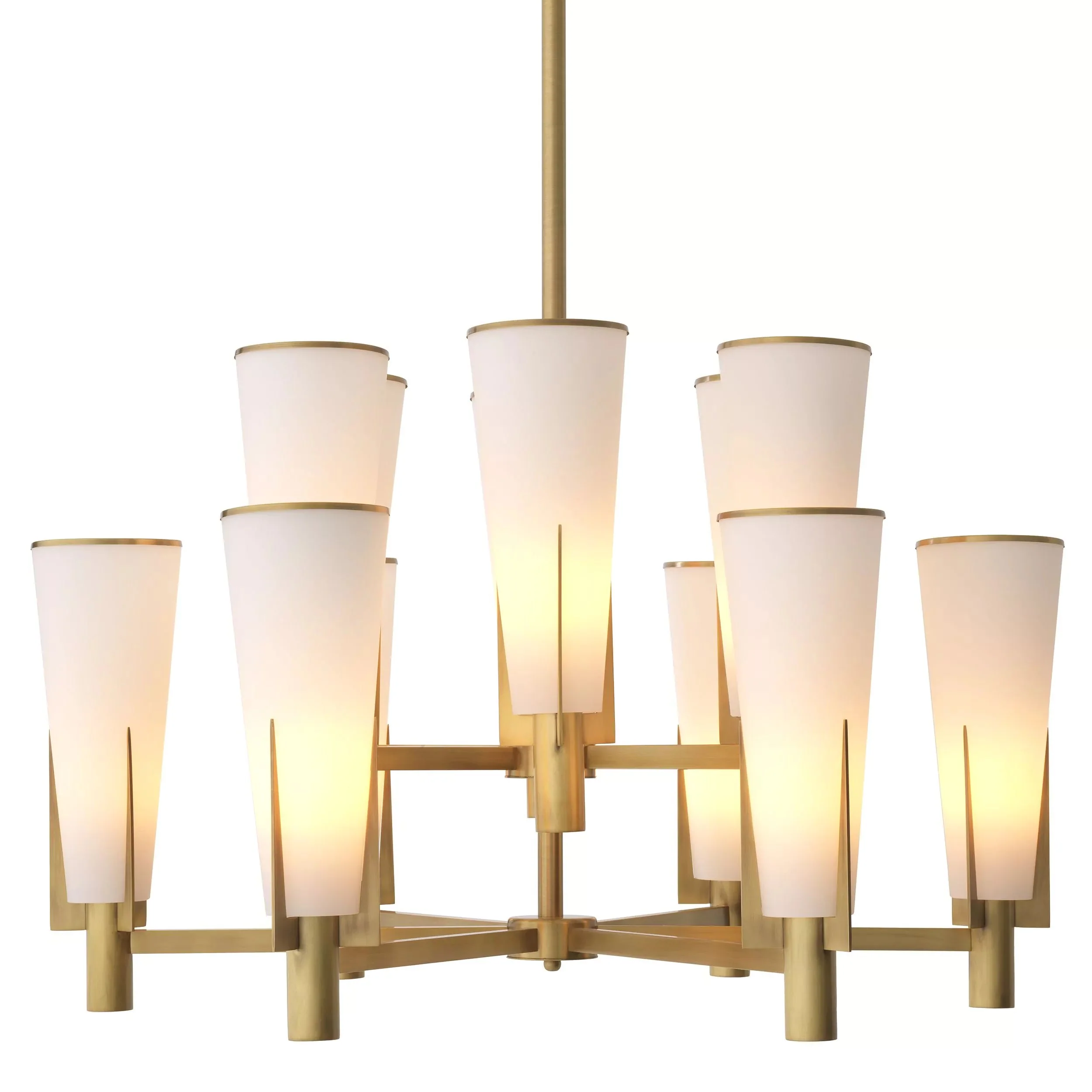 Dino Double Modern Brass Chandelier - (Antique Brass Finish/White Glass) - Image 5