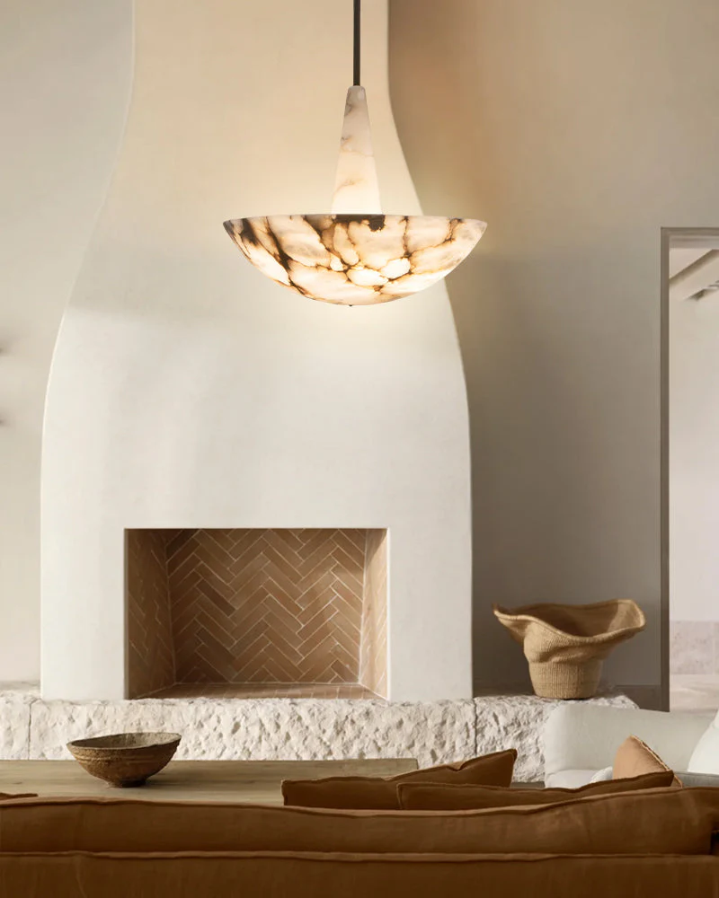 Domus Alabaster Round Bowl Ceiling Pendant Light 20in 28in - Image 3