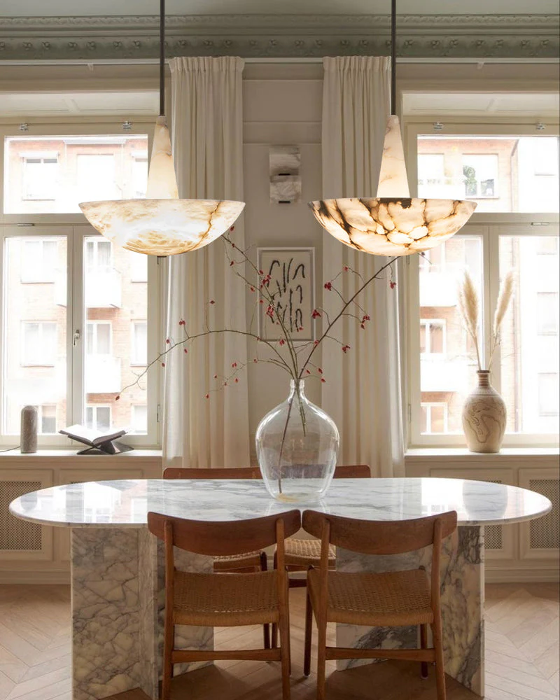 Domus Alabaster Round Bowl Ceiling Pendant Light 20in 28in - Image 5