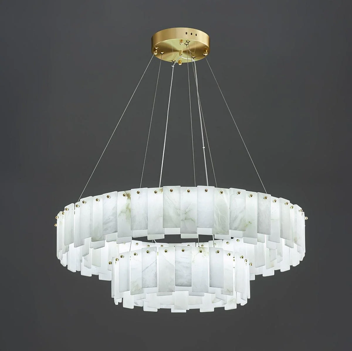 Double Round Alabaster Chandelier - Image 2