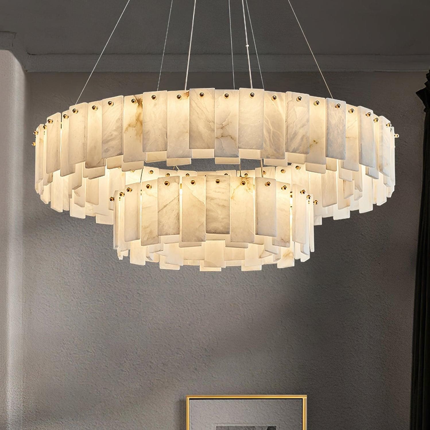 Double Round Alabaster Chandelier - Image 3