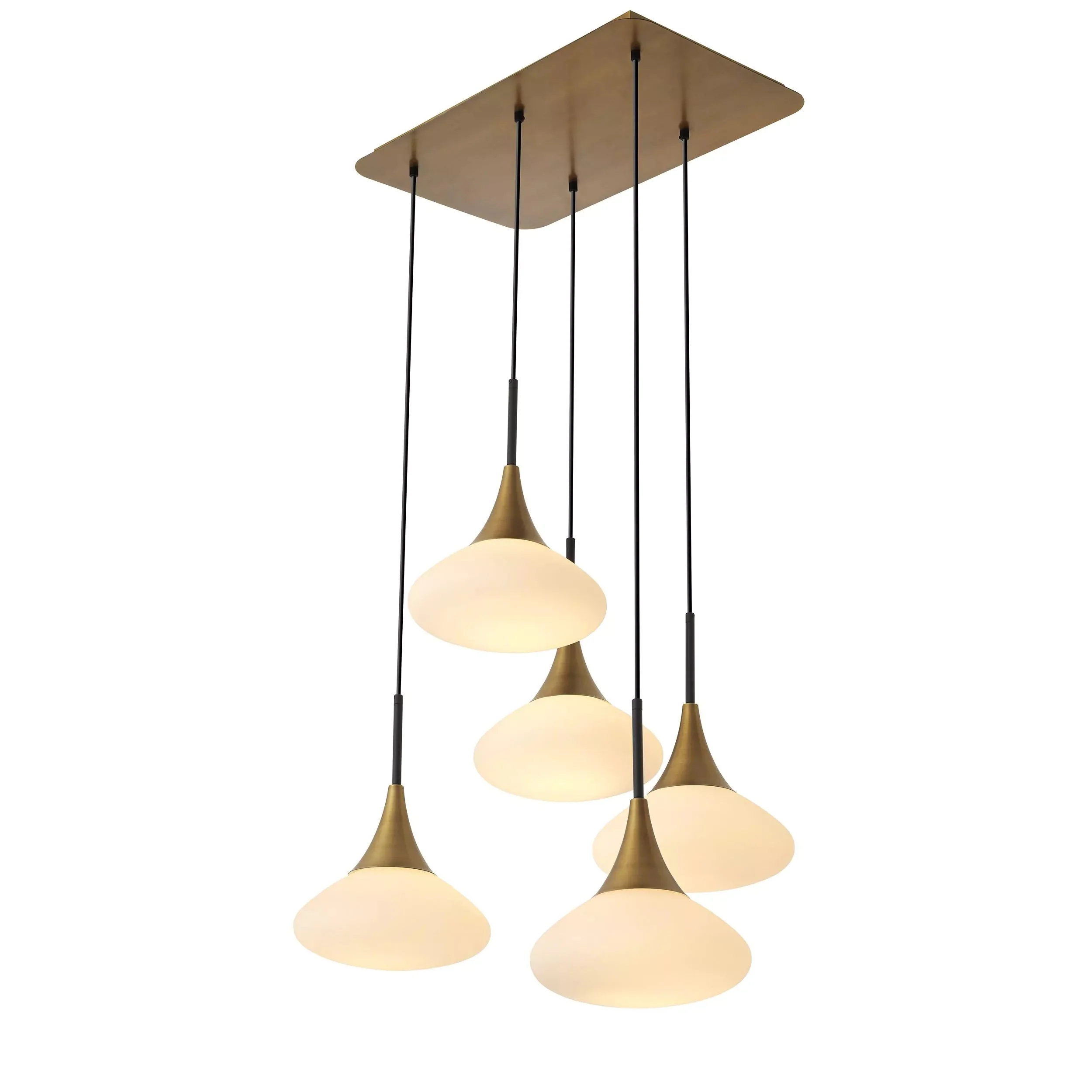 Duco L Modern Brass Chandelier - [Antique Brass Finish | White Glass | Black Finish | Alabaster] - Image 2