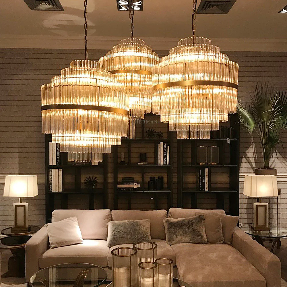 East Modern Brass Glass Chandelier - [Brass] - Image 3
