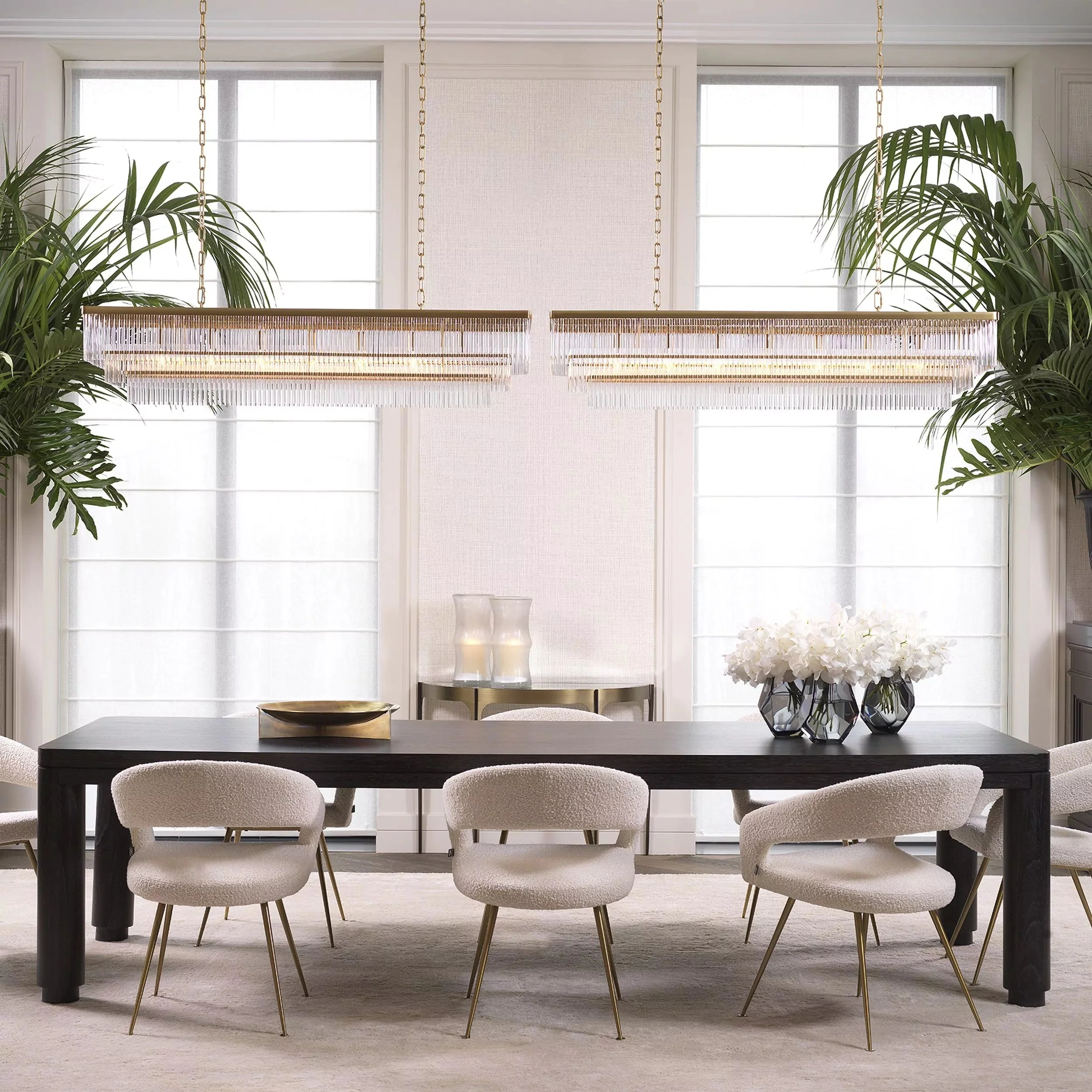East Rectangle Modern Brass Glass Chandelier - Image 3