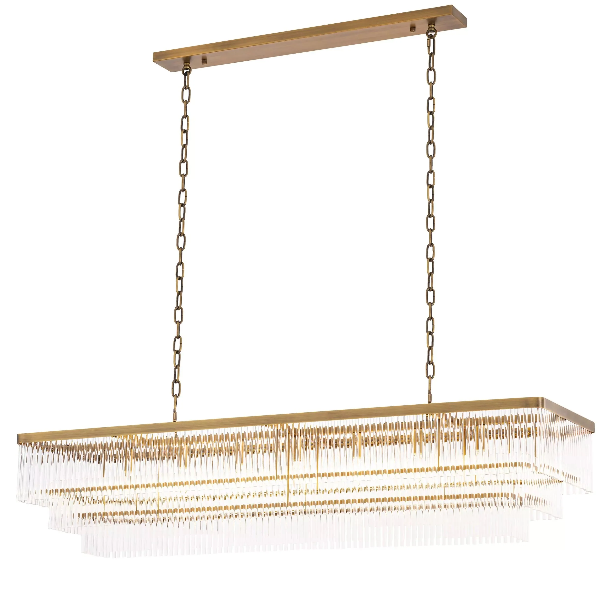 East Rectangle Modern Brass Glass Chandelier - Image 4