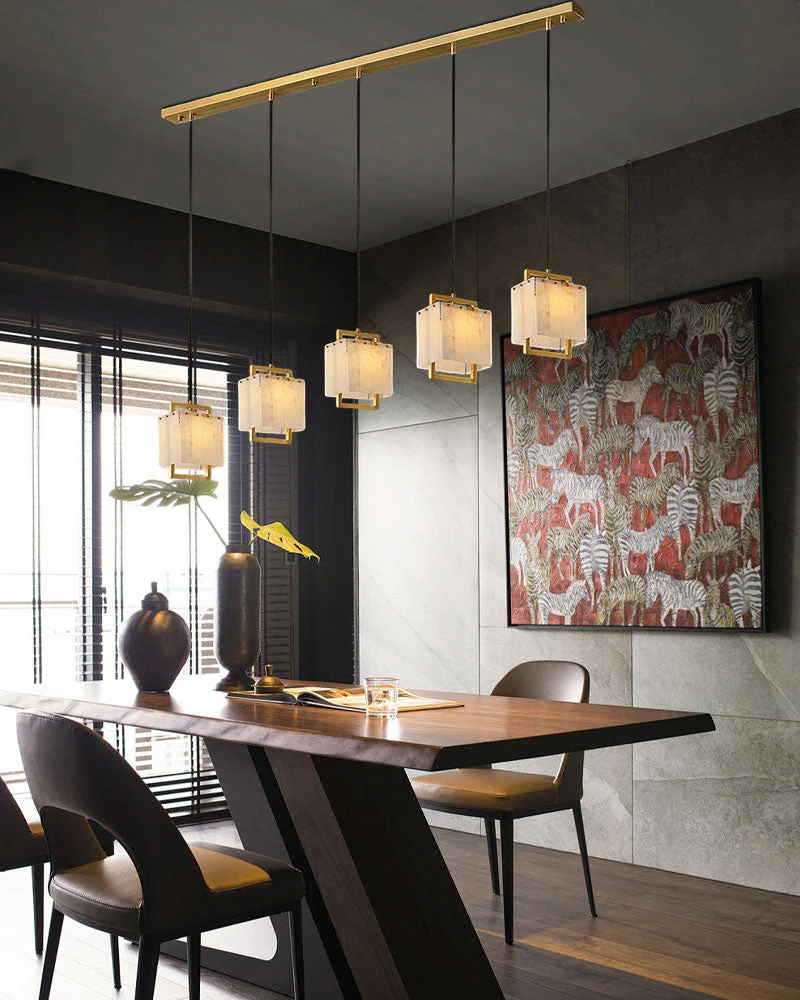 Elegant Cluster Alabaster Dome Suspension Light Lacquered Burnished Brass for hallway - Image 6