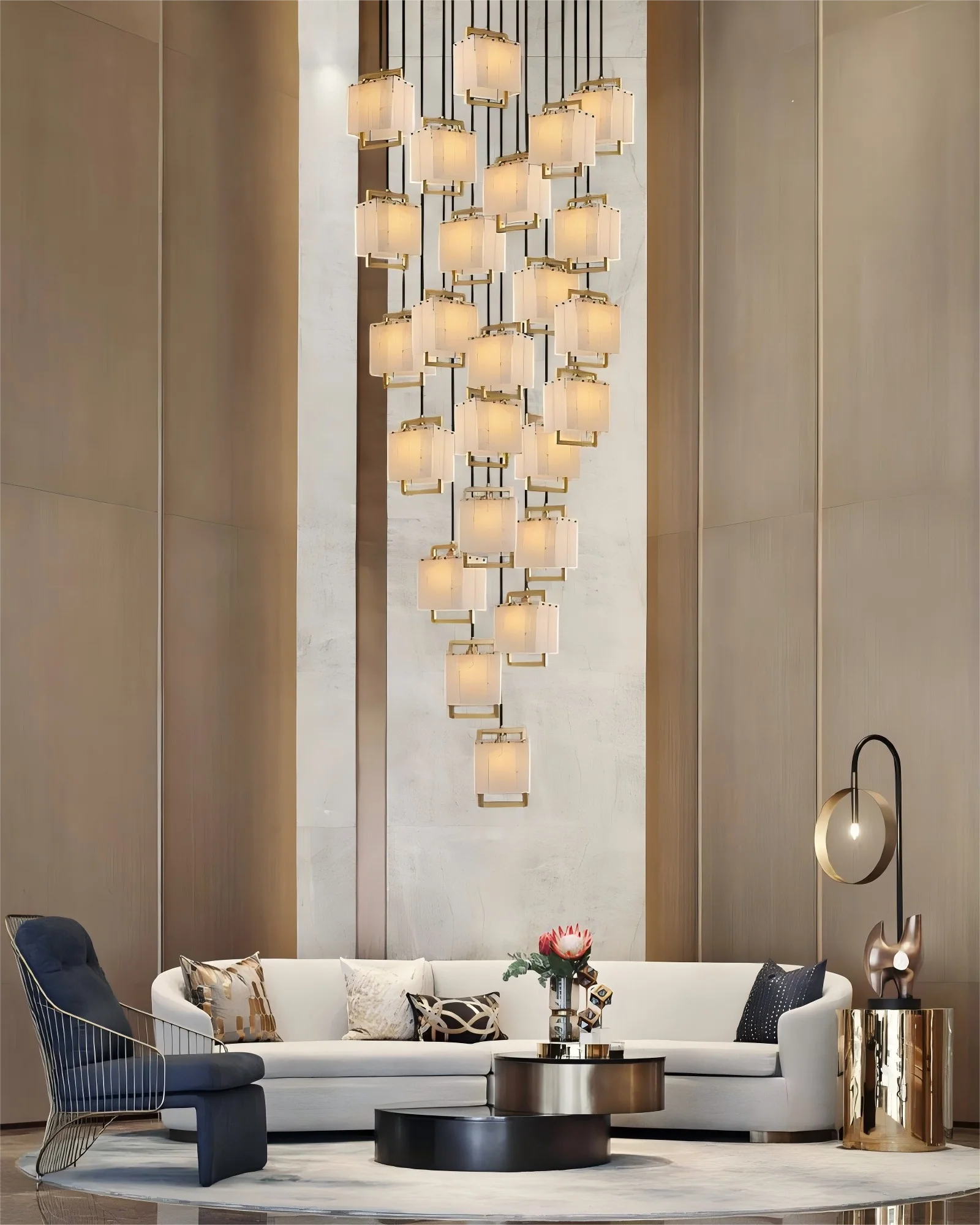 Elegant Cluster Alabaster Dome Suspension Light Lacquered Burnished Brass for hallway - Image 9