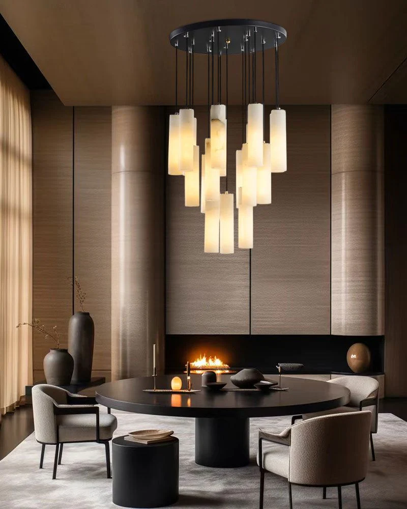 Elegant Lighting Linear Nature Stone 2" Wide Alabaster Chandelier - Image 2