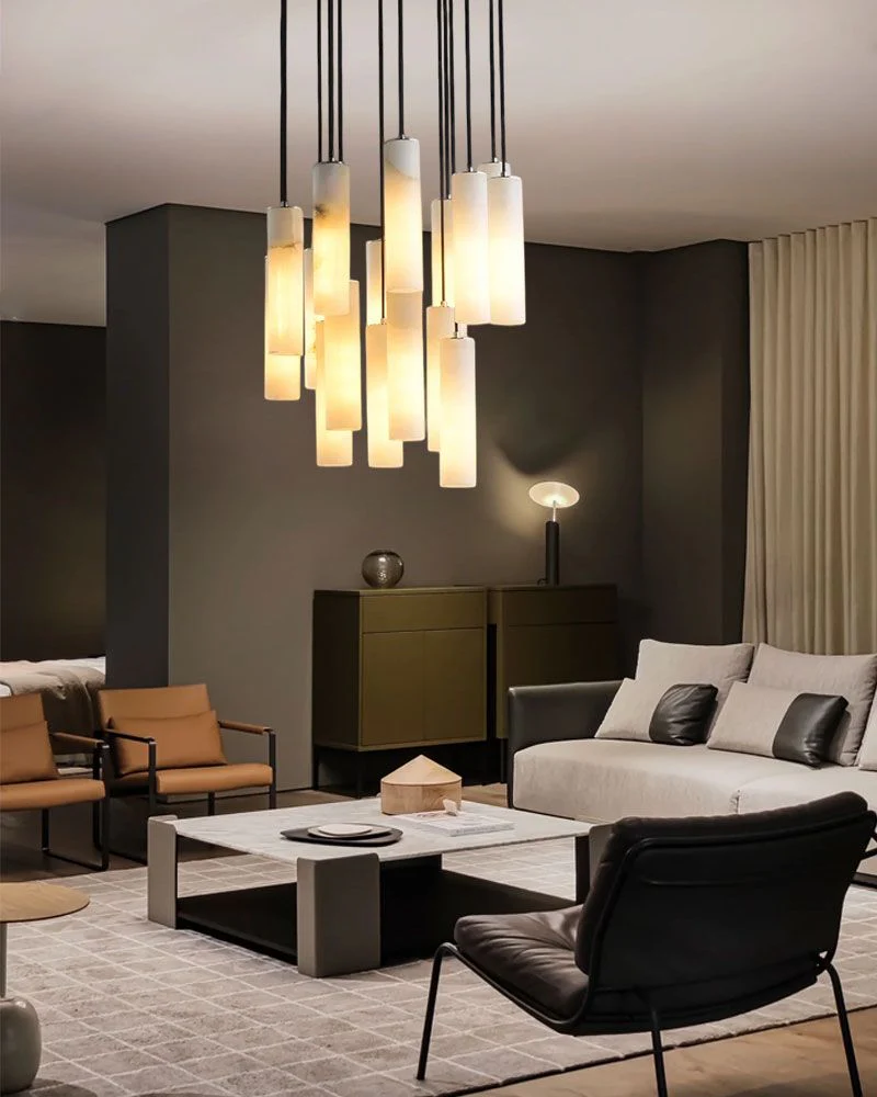 Elegant Lighting Linear Nature Stone 2" Wide Alabaster Chandelier - Image 4
