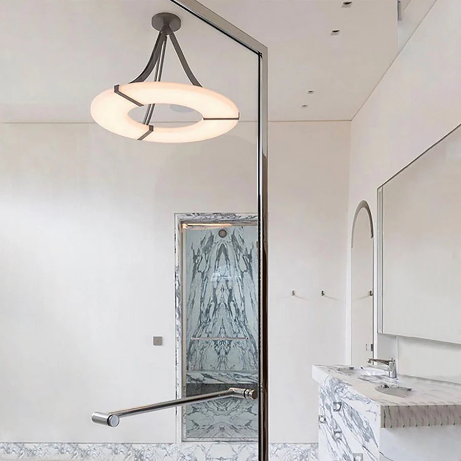 Round Alabaster Plate Chandelier, Exquisite Illumination - Image 2