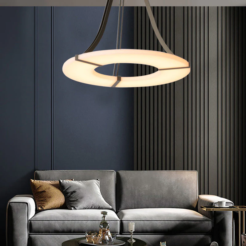 Round Alabaster Plate Chandelier, Exquisite Illumination - Image 4