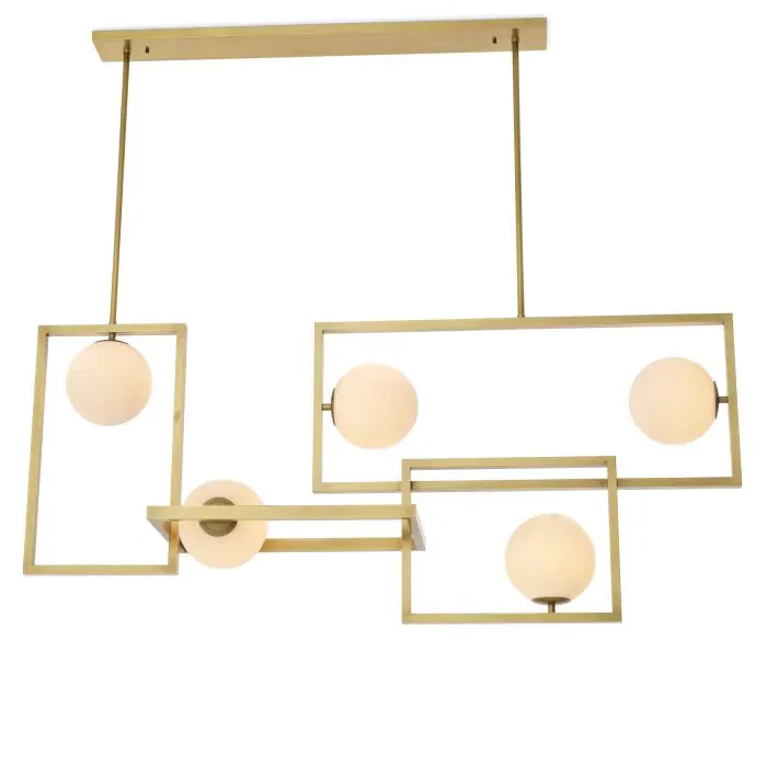 Erasmus Modern Brass Chandelier - Antique Brass Finish | White Glass] - Image 3