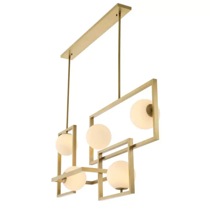 Erasmus Modern Brass Chandelier - Antique Brass Finish | White Glass] - Image 4