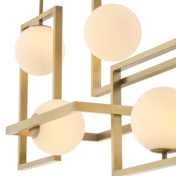 Erasmus Modern Brass Chandelier - Antique Brass Finish | White Glass] - Image 5