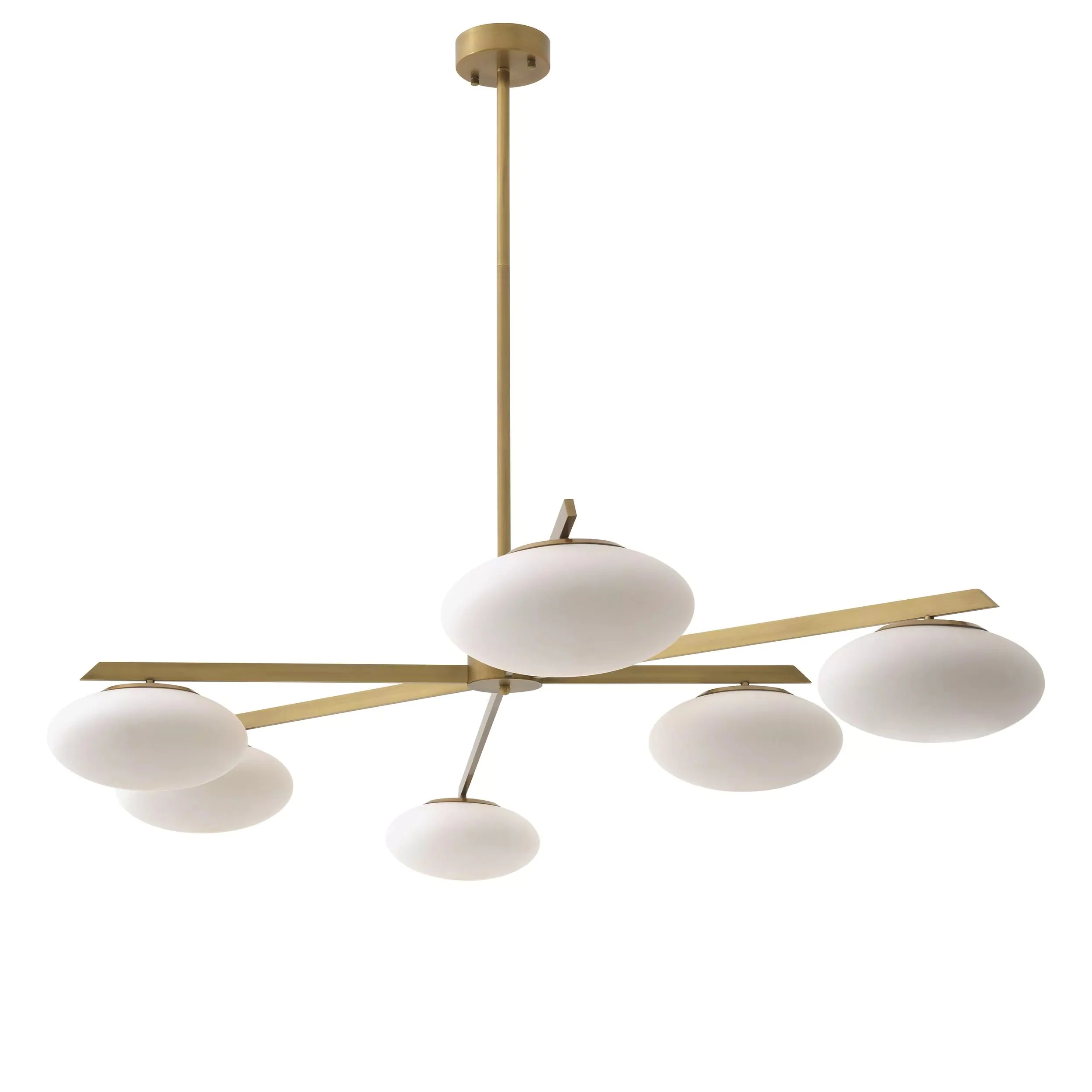 Evergreen L Modern Brass Chandelier - Antique Brass Finish | White Glass] - Image 2