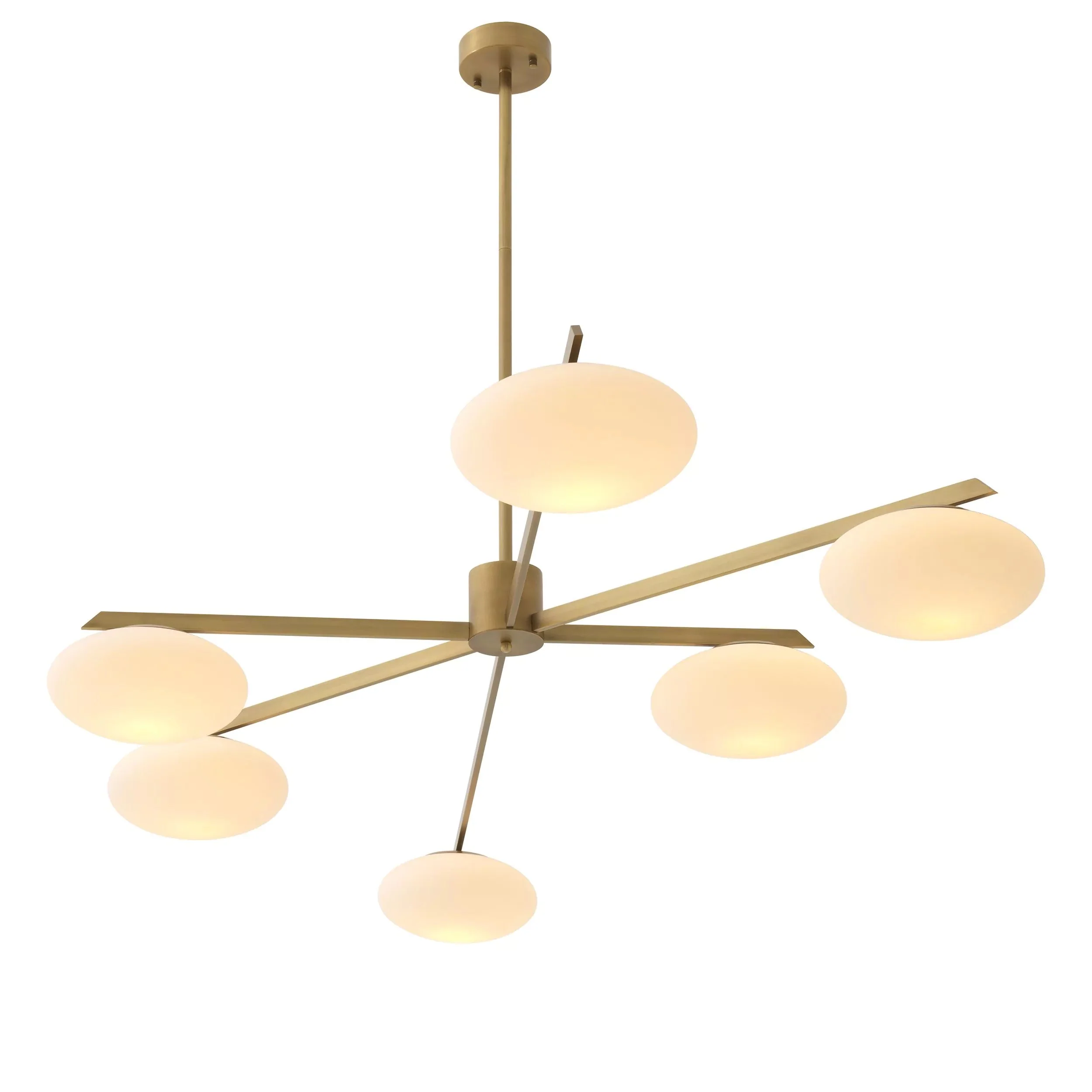 Evergreen L Modern Brass Chandelier - Antique Brass Finish | White Glass] - Image 3