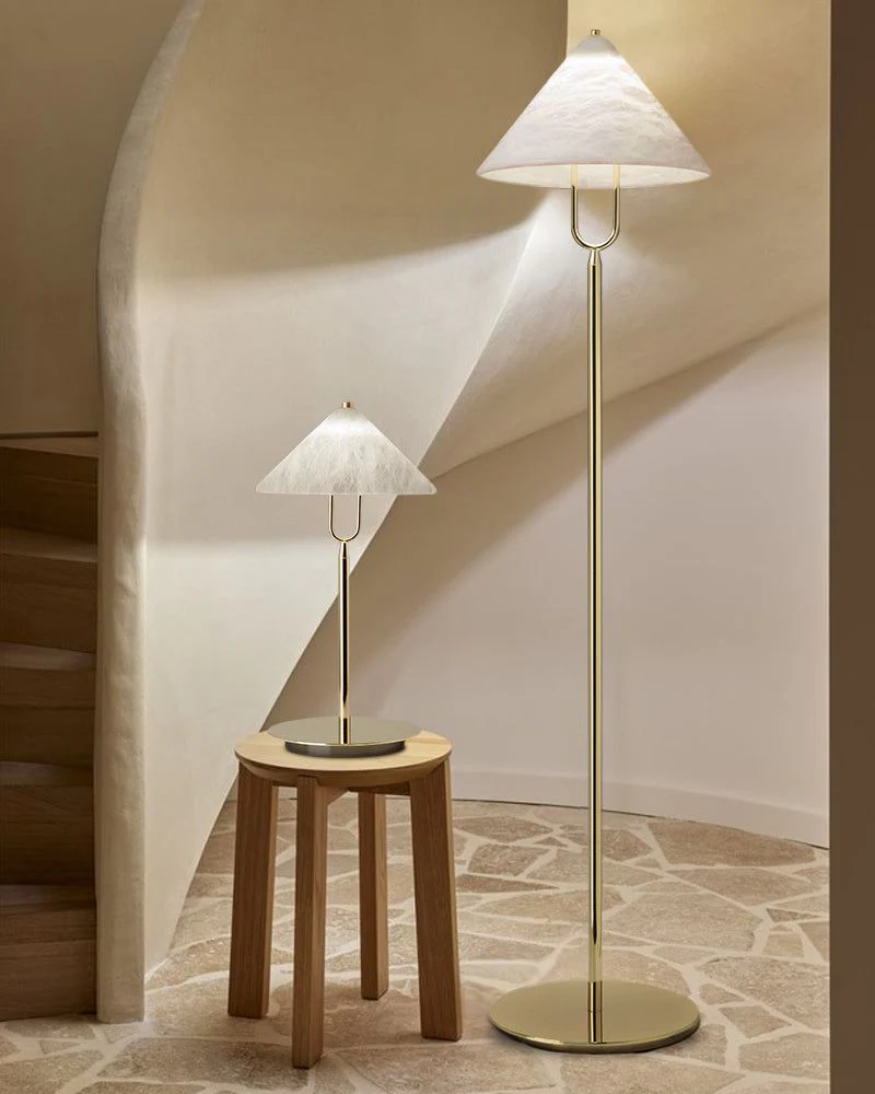 Fuji Aluminum Golden Rod LED Cone Alabaster High Floor Lamp H 55" - Image 2