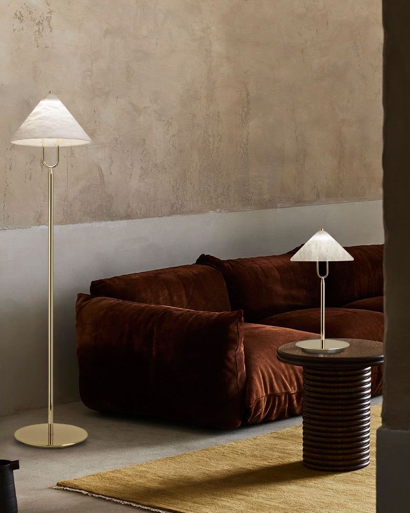 Fuji Aluminum Golden Rod LED Cone Alabaster High Floor Lamp H 55" - Image 5