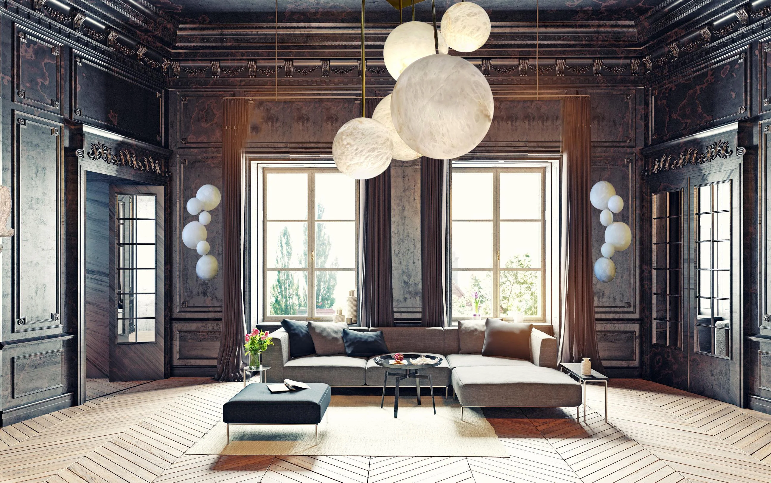 Galaxy Contemporary Italian Alabaster Marble Globe Chandelier - Image 3