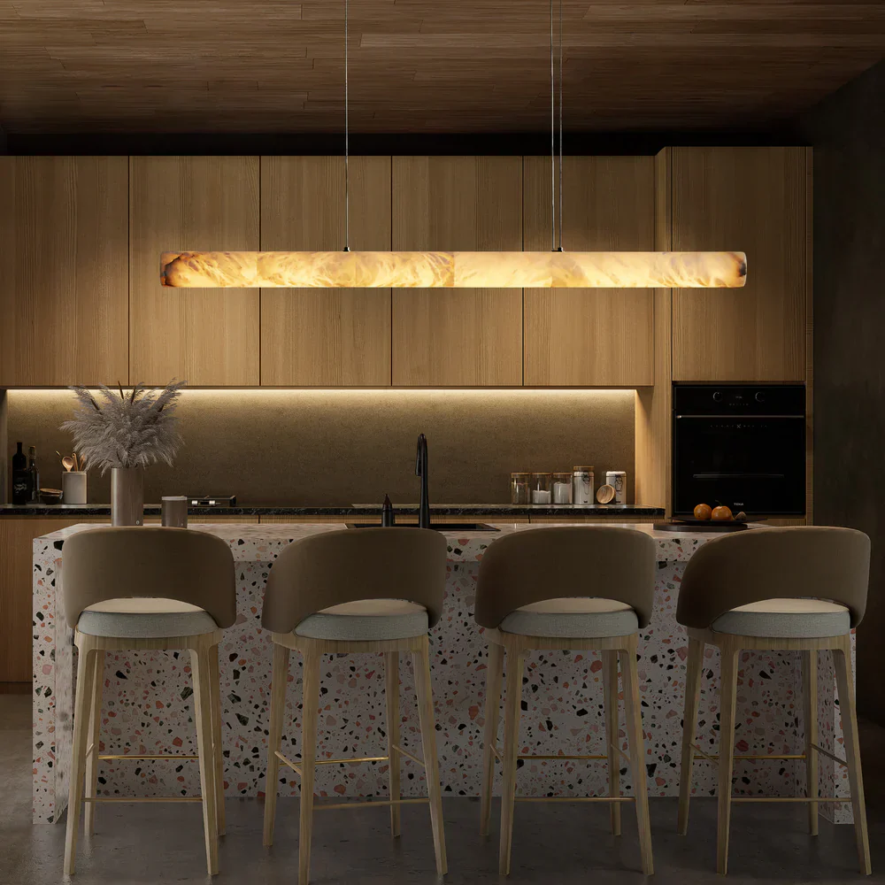 Halima Linear Alabaster LED Chandelier – 64" & 74" Options - Image 3
