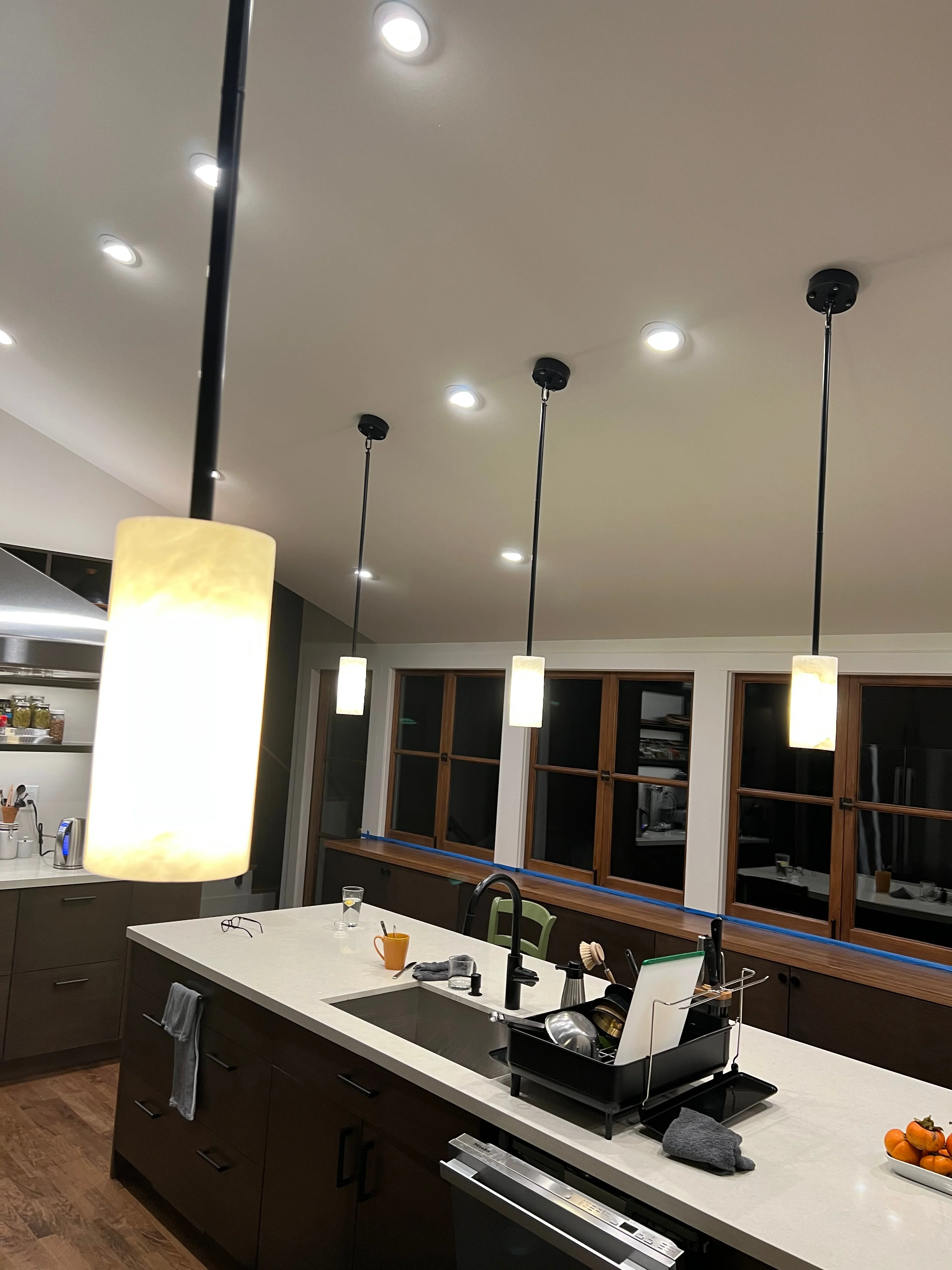 Hand Carved Alabaster Cylinder Pendant Light - Image 17