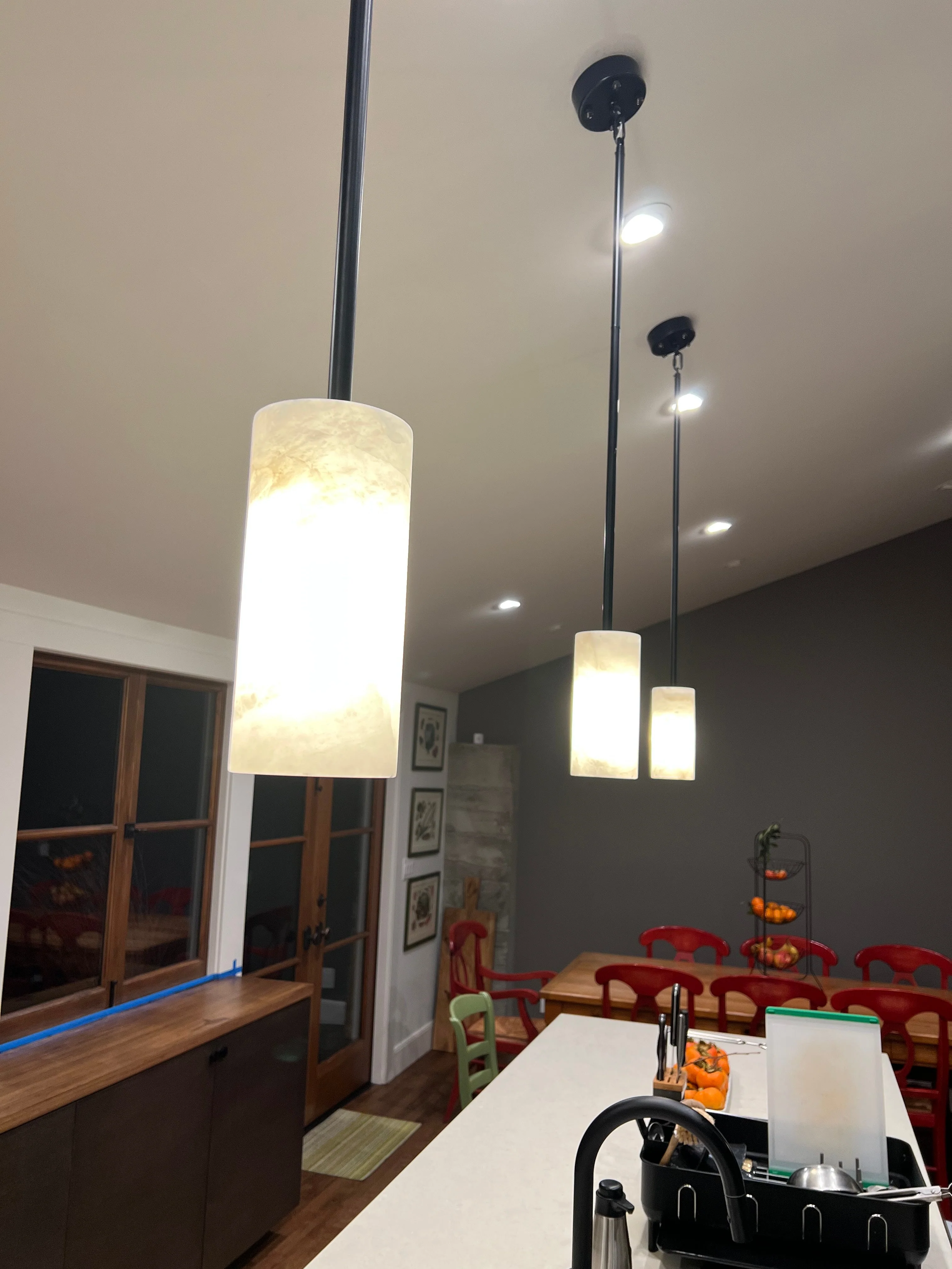 Hand Carved Alabaster Cylinder Pendant Light - Image 19