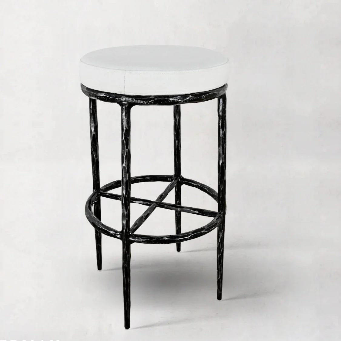 Hand-Forged Metal Backless Fabric Swivel Stool - Image 3