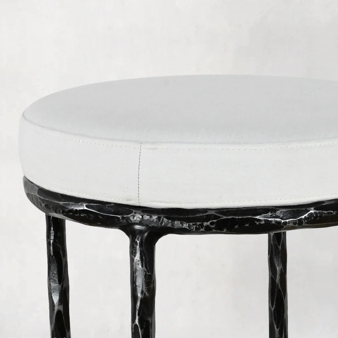 Hand-Forged Metal Backless Fabric Swivel Stool - Image 4